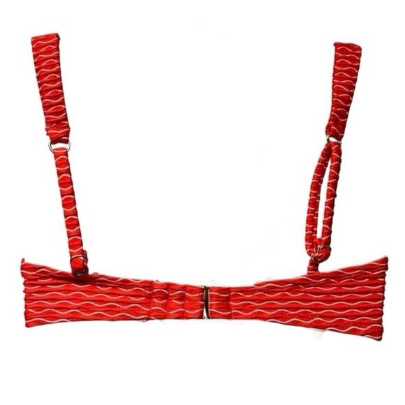 NWT Cupshe Orange Red Bikini Swim Top Gold Pearl Clasp Front Size Small - Picture 2 of 7